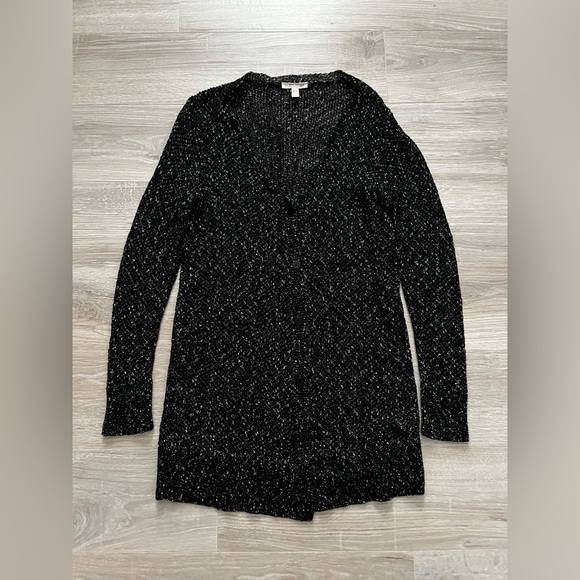 Eileen Fisher Sweaters - Eileen Fisher Women’s Black and White Open Knit Button Down Cardigan - Size MP
